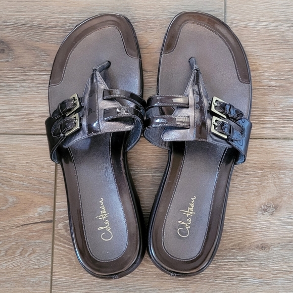 Cole Haan NikeAir Brown Bronze Patent Thong Sandals Size 8 - Picture 2 of 7